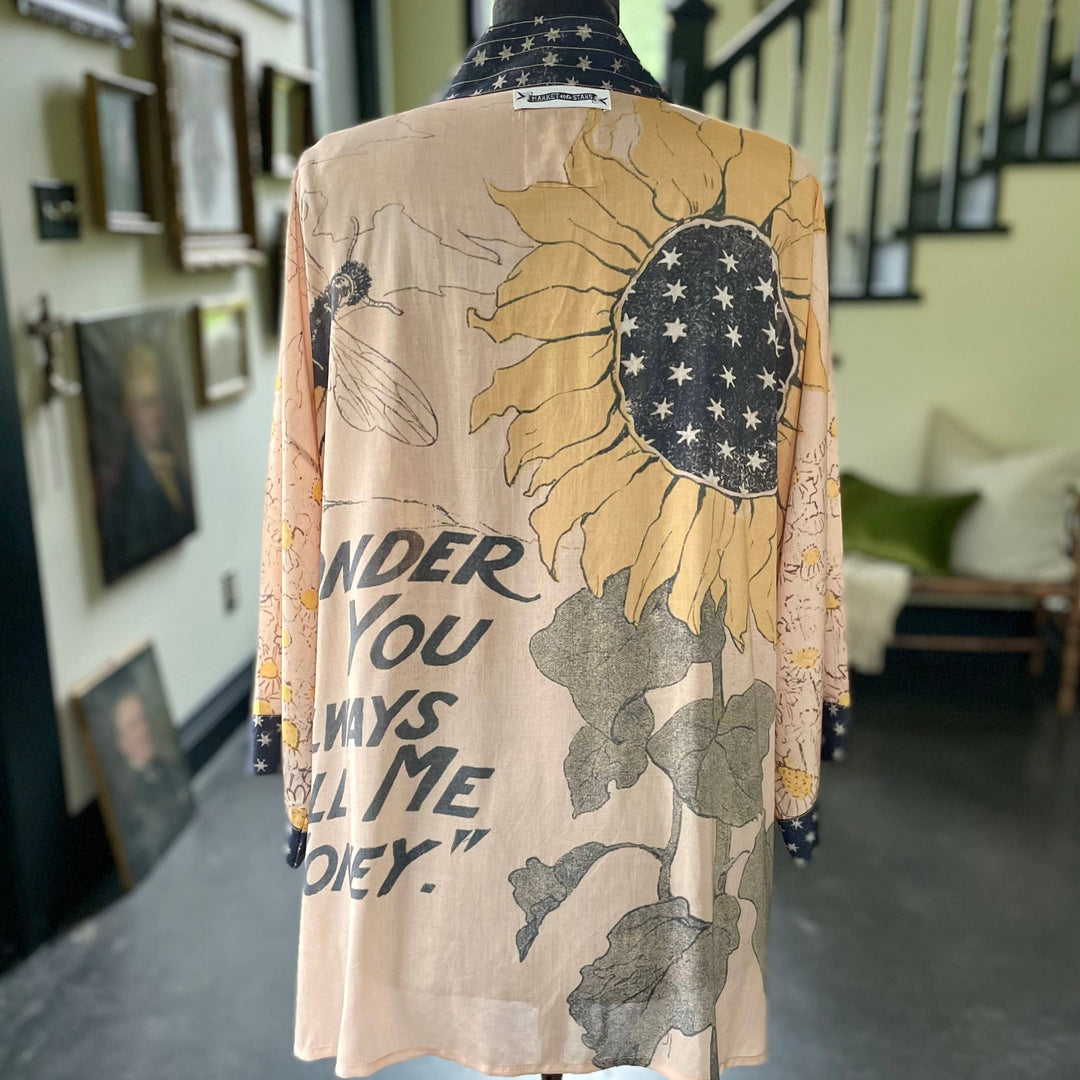 Milk & Honey Matinée Duster Kimono with Sunflower & Bee Print - Canada