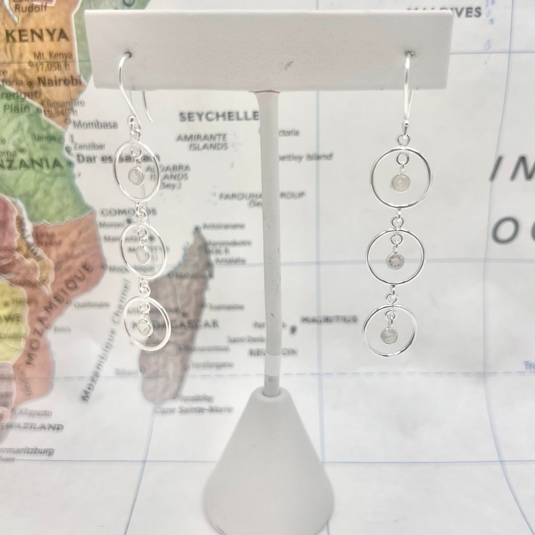 Sterling Silver Triple Moonstone Earring - Rajasthan, India