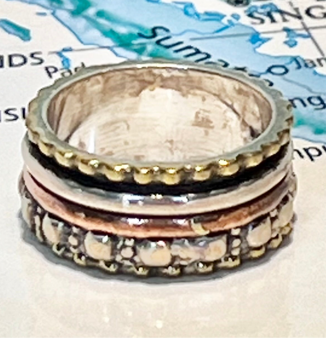 Tri-Metal Sterling Silver Spinner Ring - Rajasthan, India