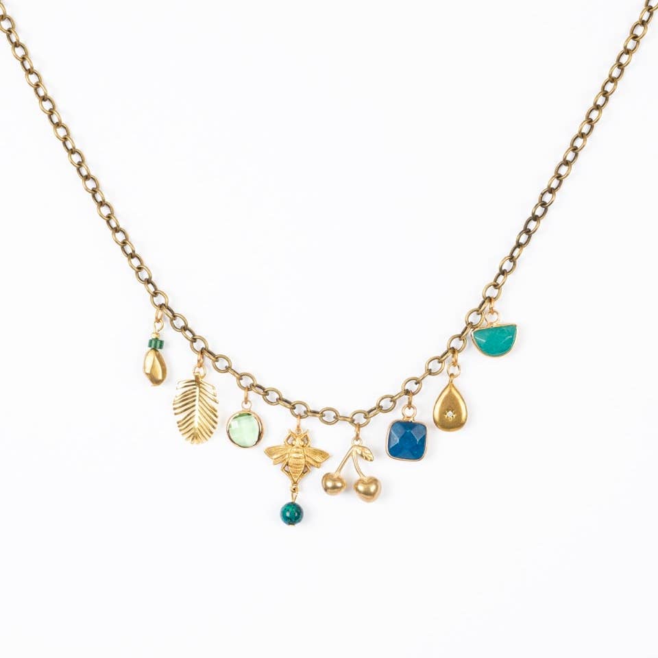 Brass and Stone Charm necklace - Guatemala
