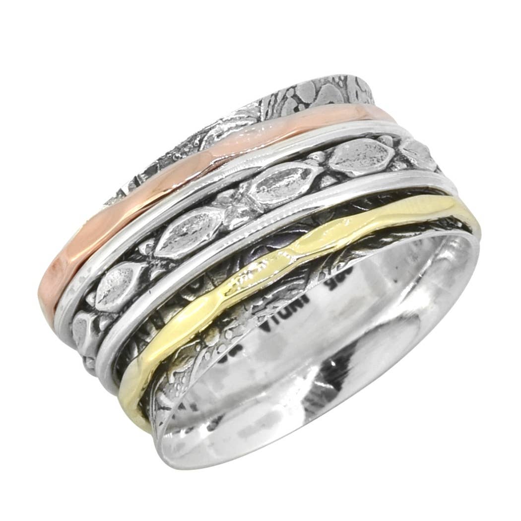 All Aboard Sterling, Brass, Copper Meditation Ring - India