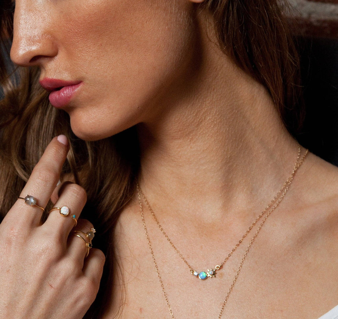 3 Wishes  Opal & Diamond Pendant Necklace