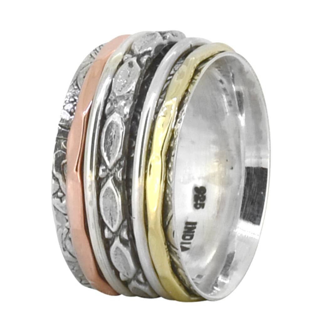 All Aboard Sterling, Brass, Copper Meditation Ring - India