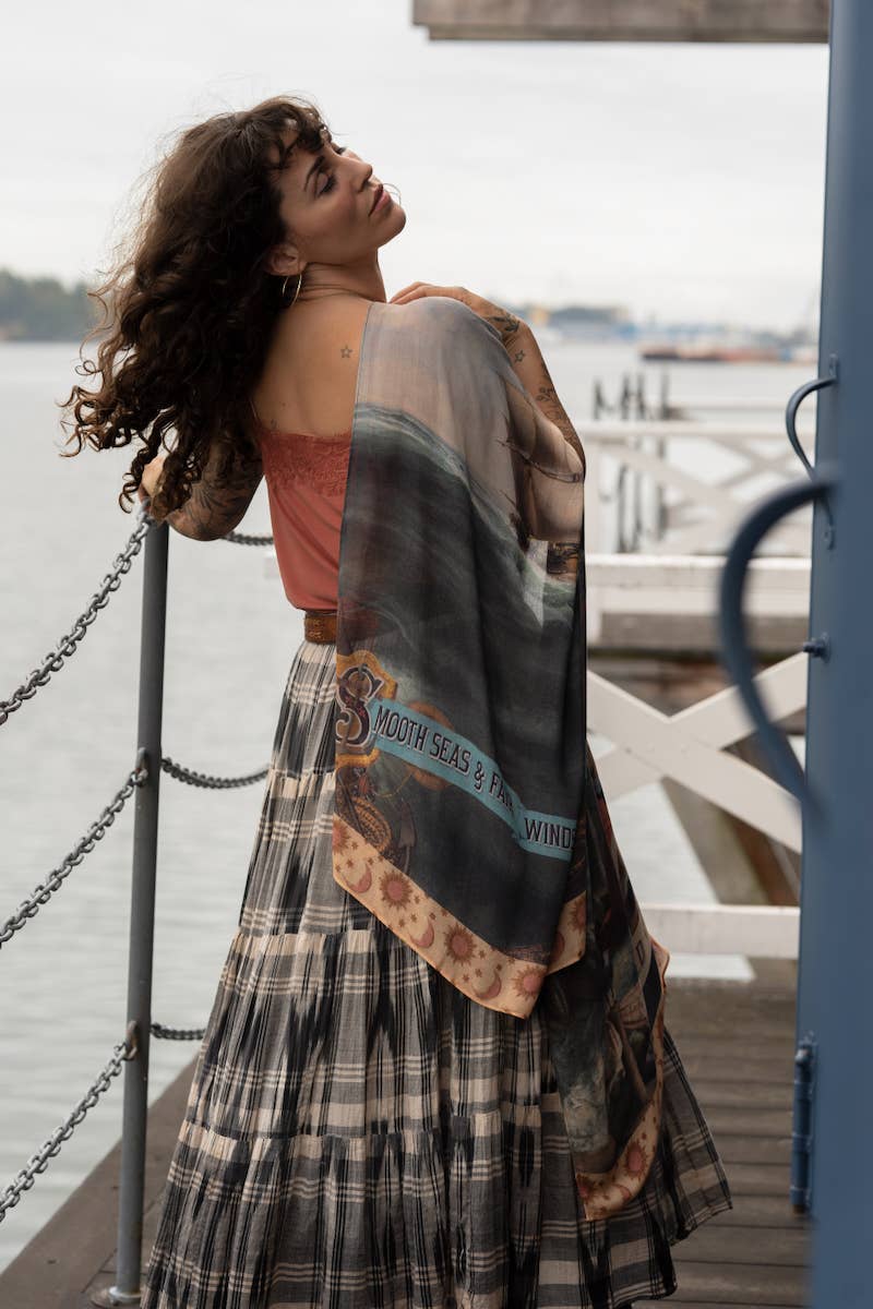 Hold Fast Scarf with Boat, Sun, Moon & Rainbow