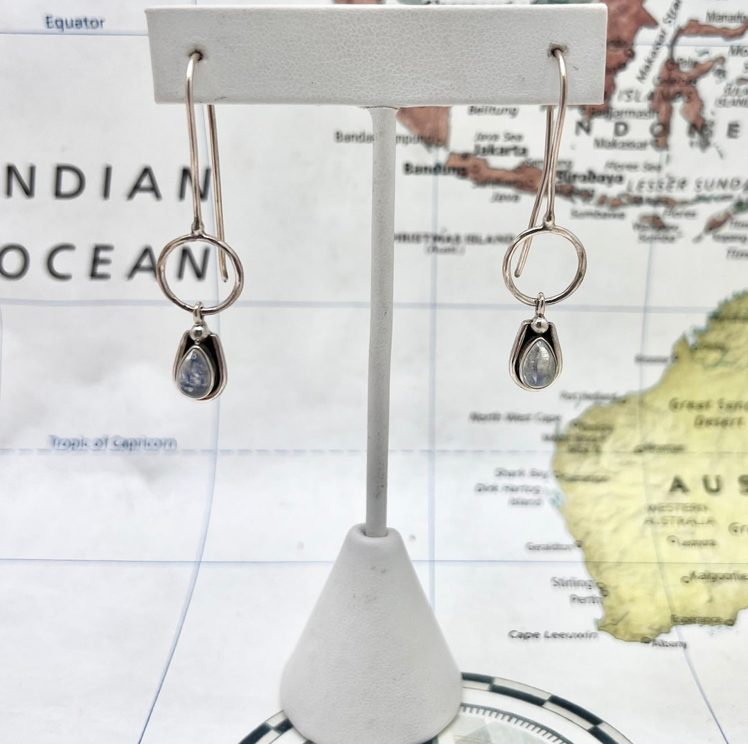 Sterling Silver Drop Earring with Hoop & Stone - India