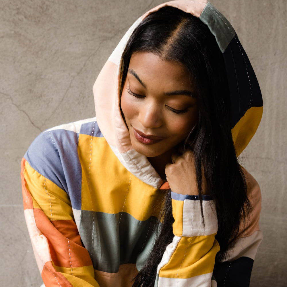 Multi-Check Patchwork Quilt Hoodie - India, Ajmer