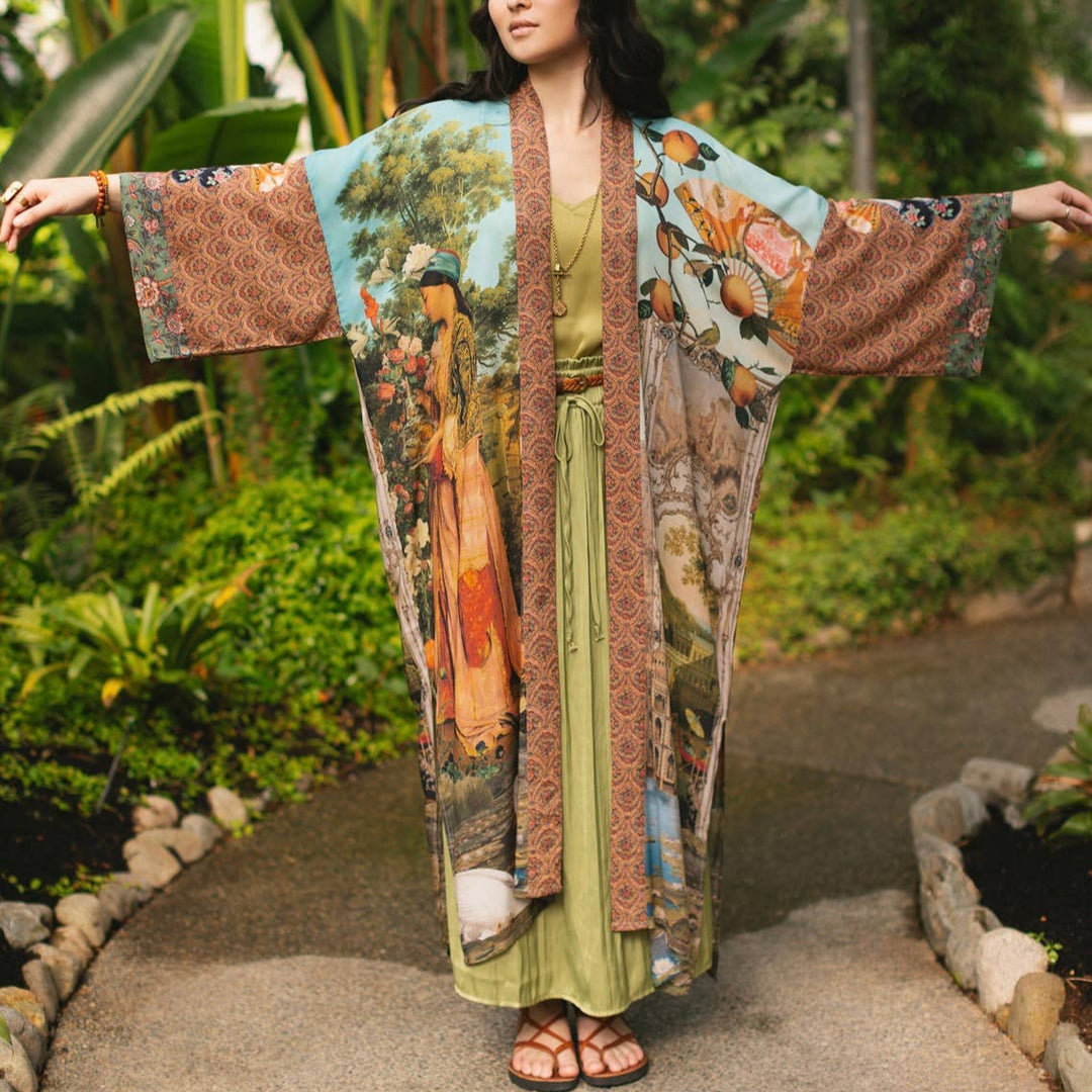 Secret Garden Opera Duster Kimono Robe w/ Swan, Fan - Canada
