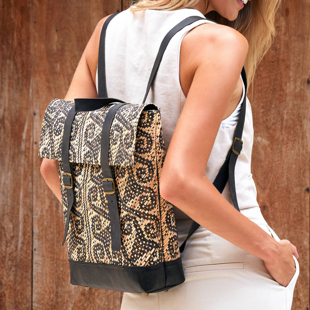 Rattan Tribal Weave Backpack - Bali