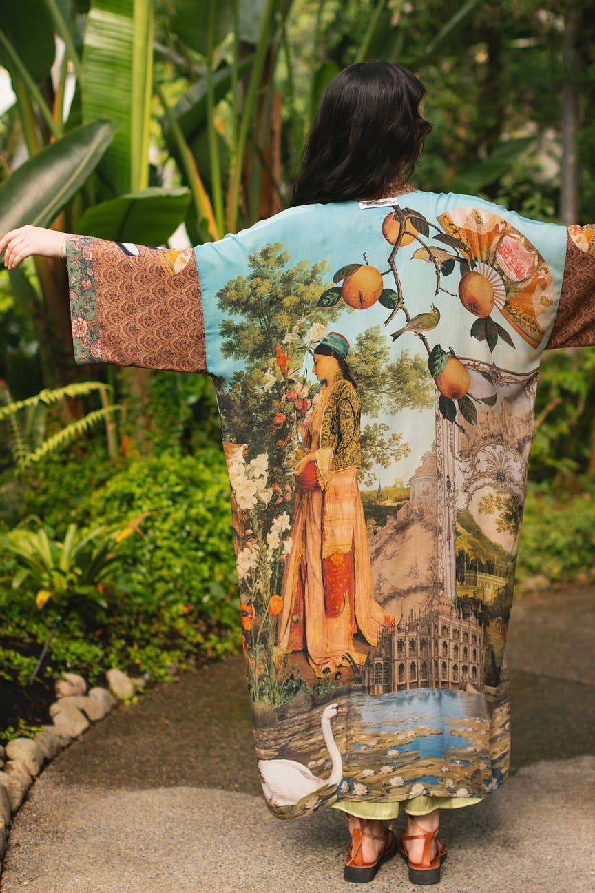 Secret Garden Opera Duster Kimono Robe w/ Swan, Fan - Canada