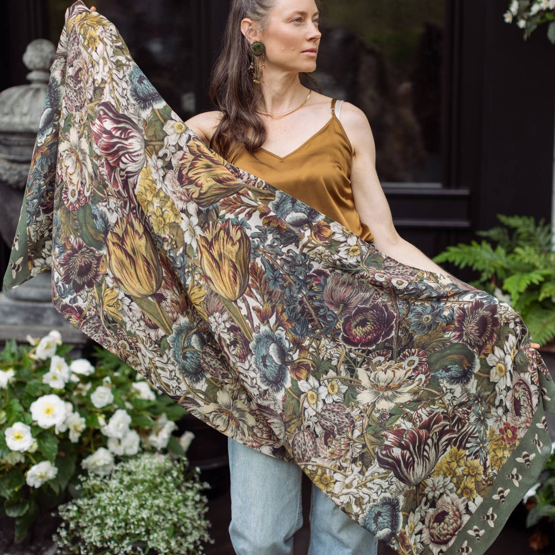 Love Grows Wild Floral Bamboo Scarf with Bees