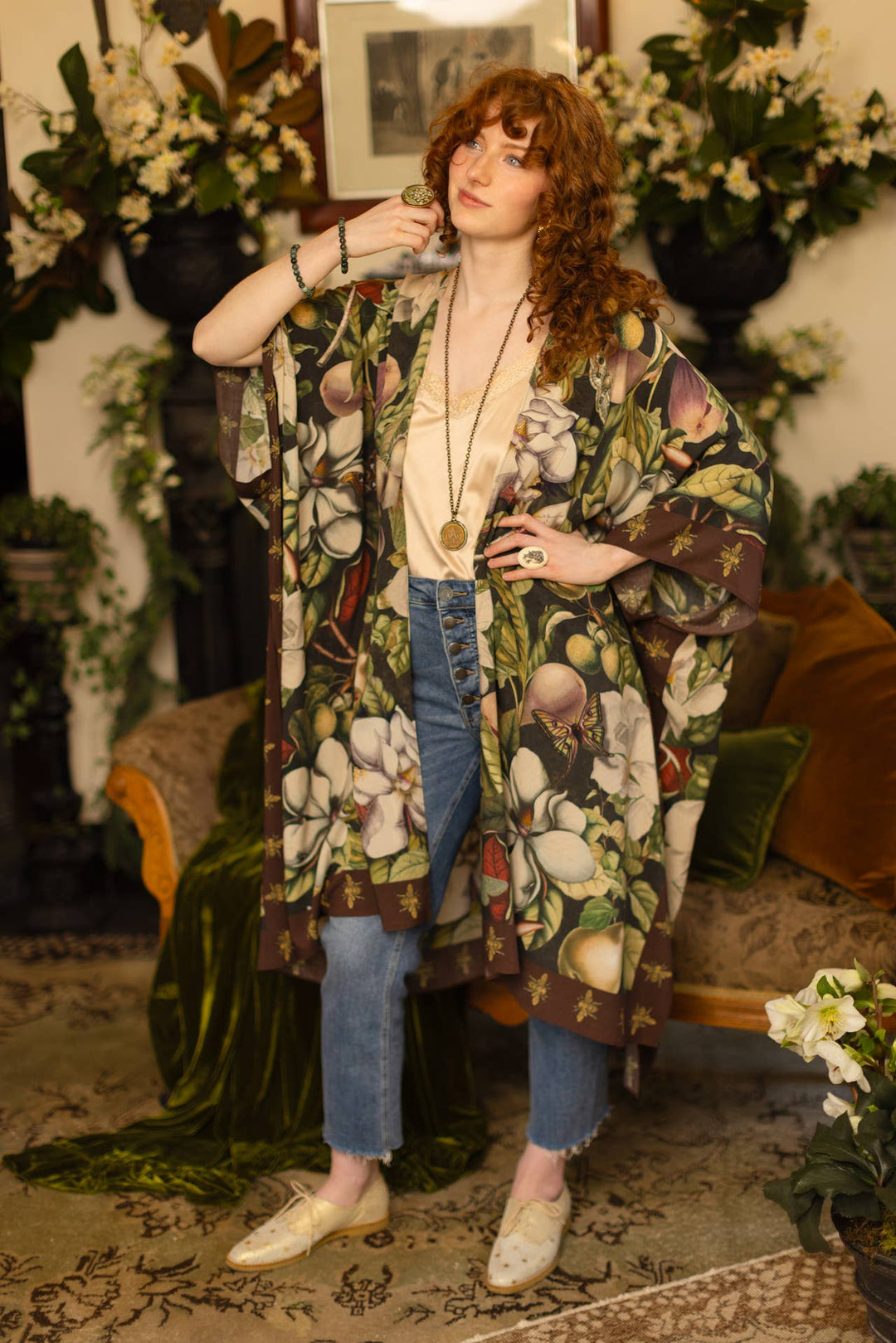 Fleur De Lune Goddess Starduster Kimono w/ Florals & Bees - Canada
