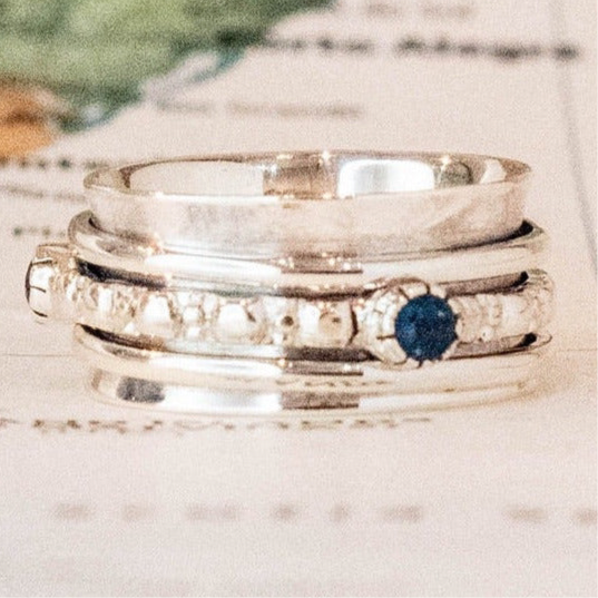 Sterling Silver Three Stone Center Band Meditation Ring - India