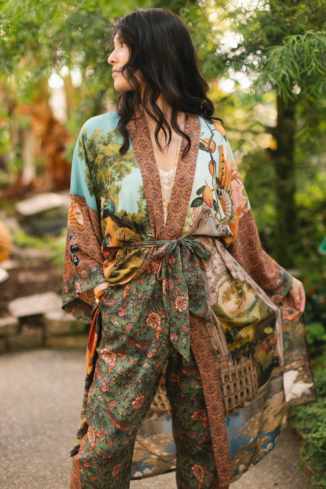 Secret Garden Opera Duster Kimono Robe w/ Swan, Fan - Canada