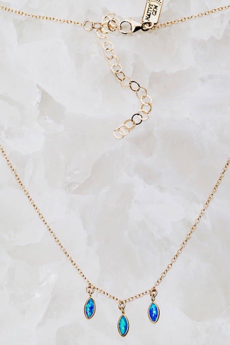 Raindrops Necklace - Blue Opal - 14k gold