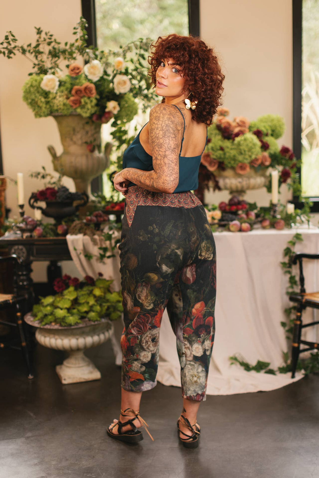 Flight of Fancy Linen Cropped Artist Pants w/ Hummingbird