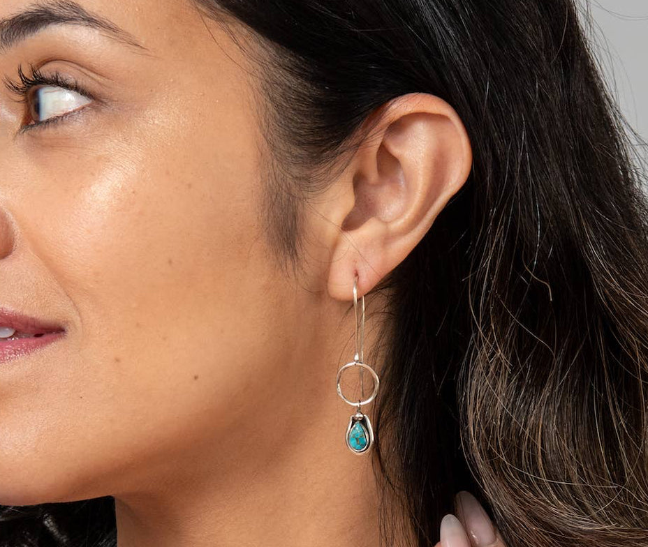 Sterling Silver Drop Earring with Hoop & Stone - India
