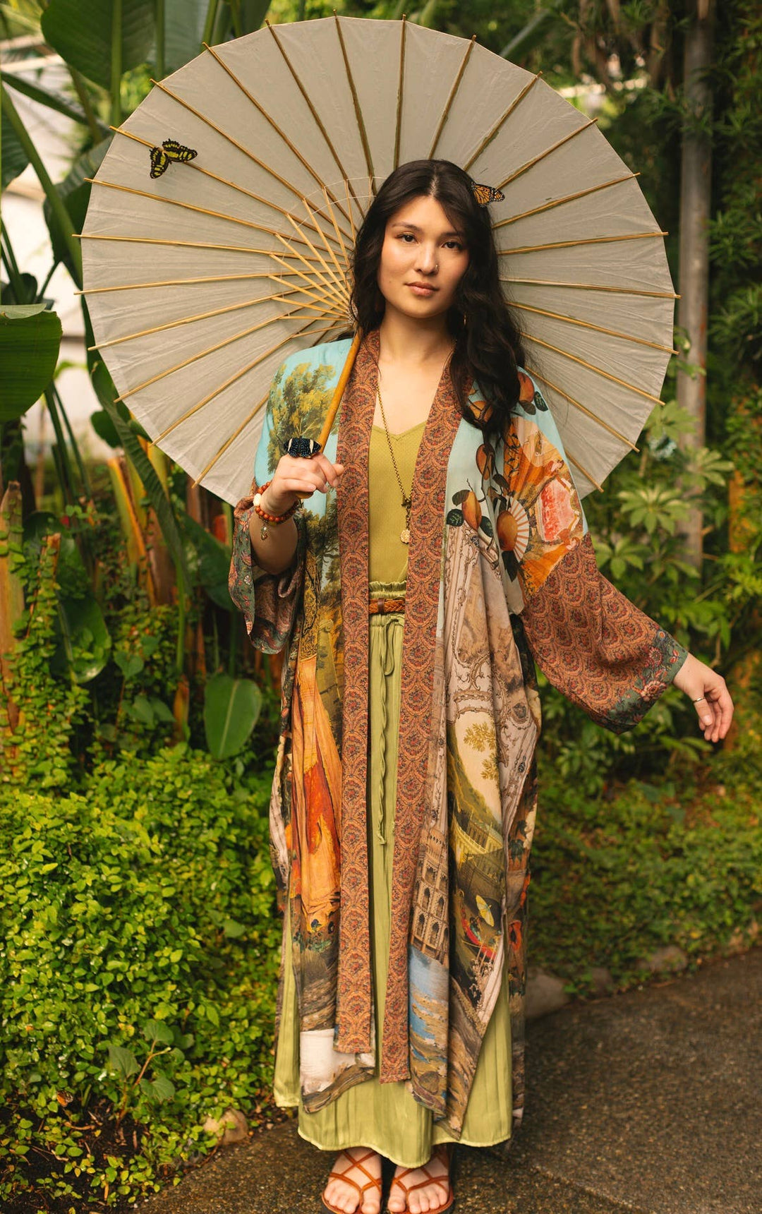 Secret Garden Opera Duster Kimono Robe w/ Swan, Fan - Canada