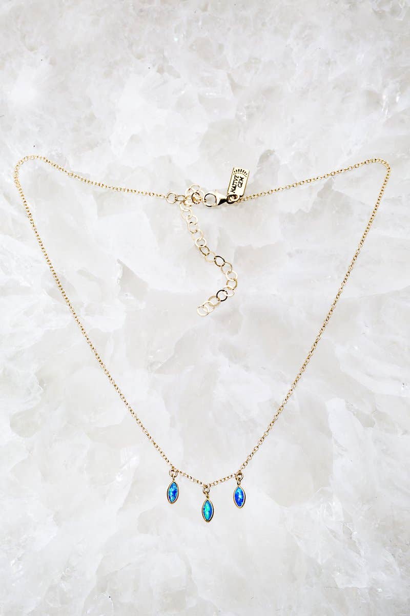 Raindrops Necklace - Blue Opal - 14k gold