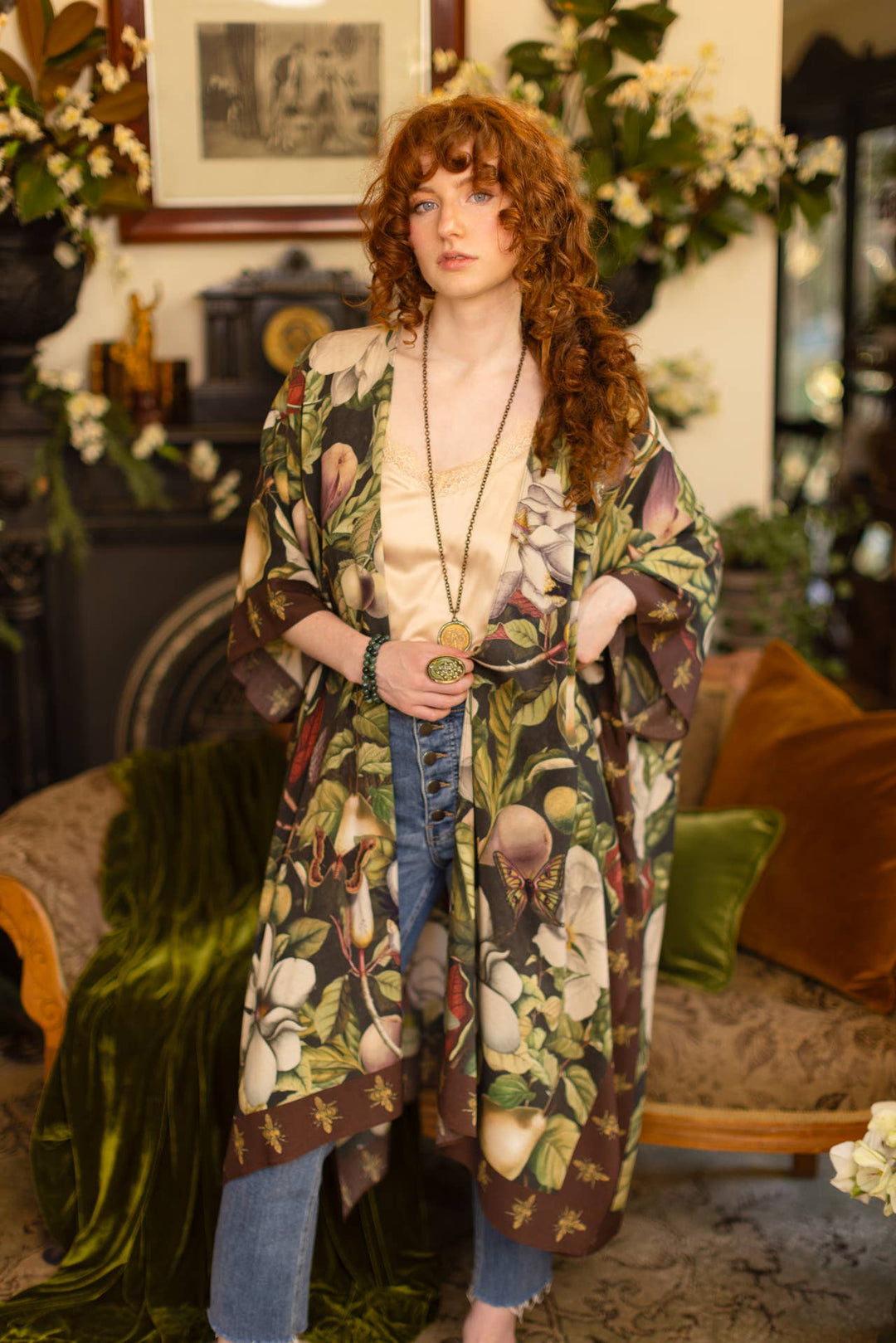Fleur De Lune Goddess Starduster Kimono w/ Florals & Bees - Canada