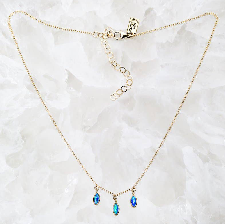 Raindrops Necklace - Blue Opal - 14k gold