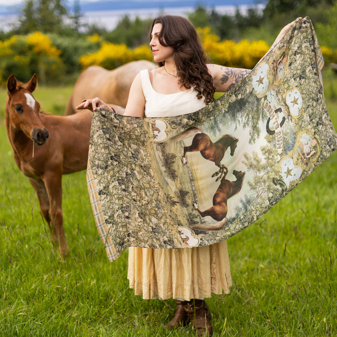 Born To Run Scarf with Wild Horse & Floral Print
