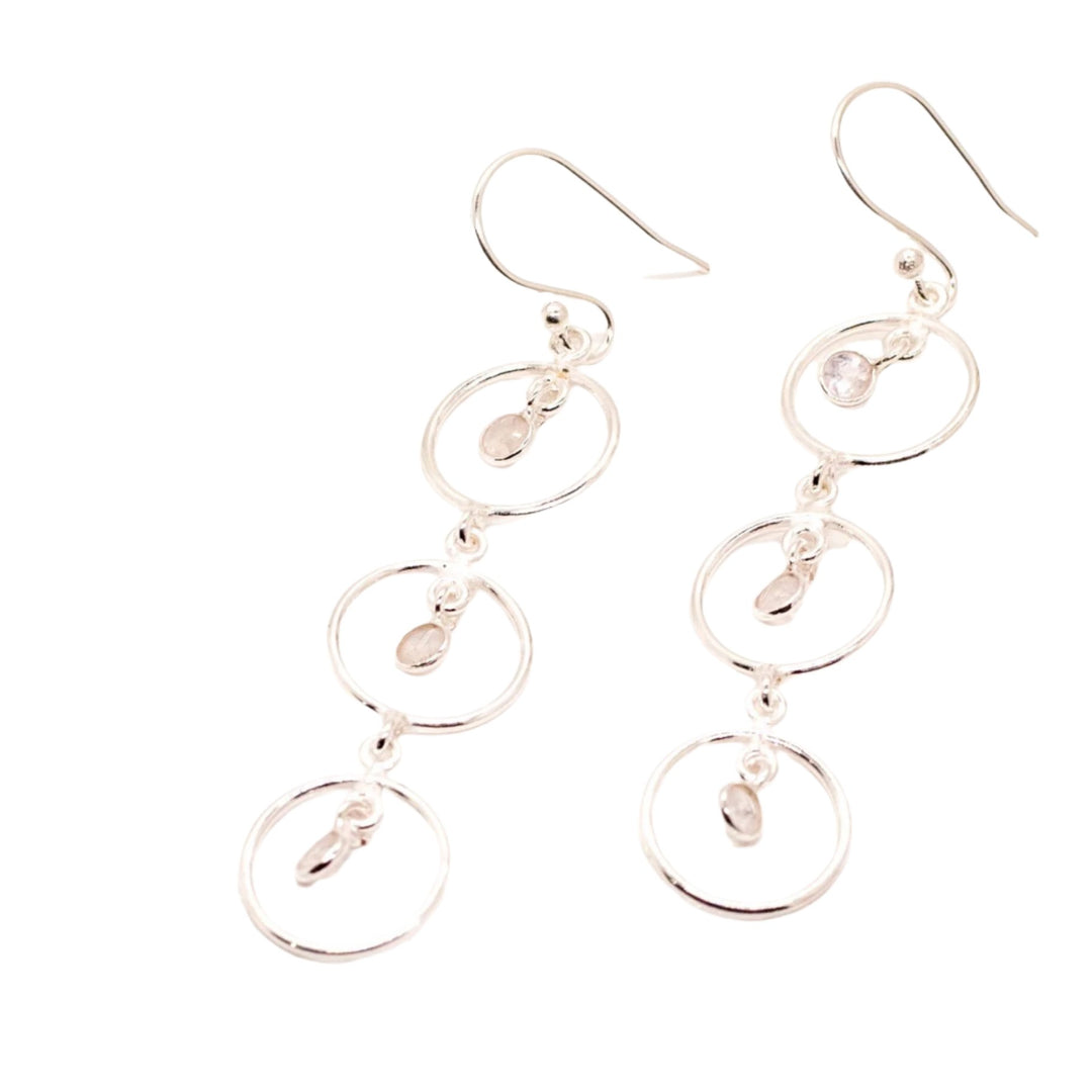 Sterling Silver Triple Moonstone Earring - Rajasthan, India
