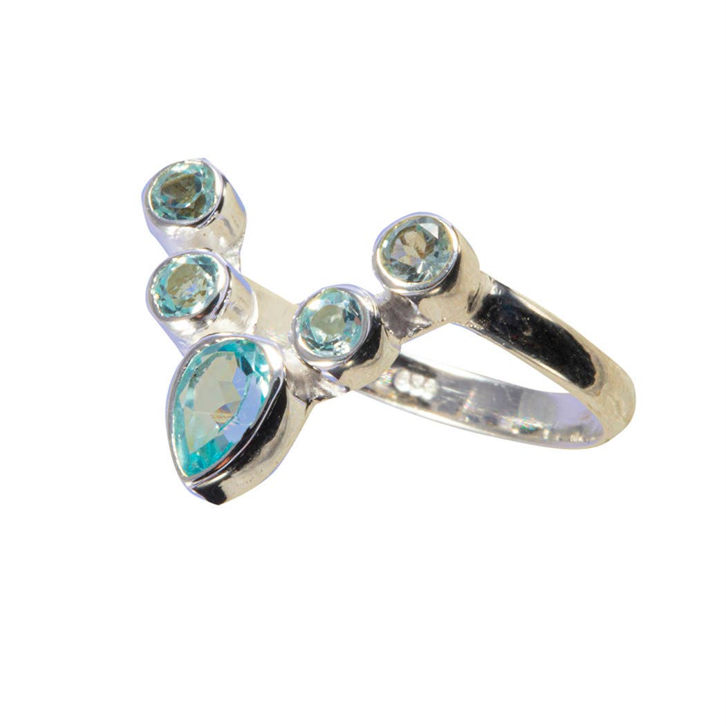 Chevron Multi-Stone Blue Topaz Sterling Ring - India