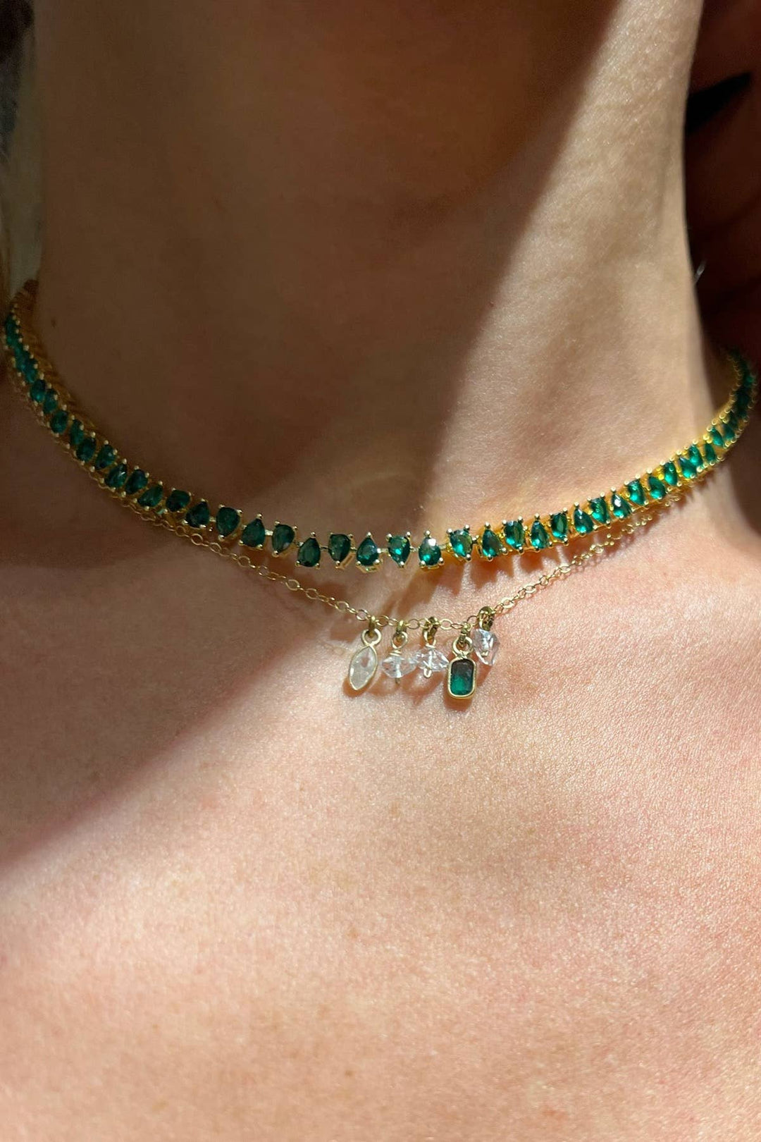 Sunshower Necklace, Green Onyx