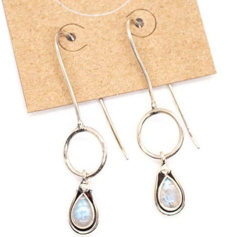 Sterling Silver Drop Earring with Hoop & Stone - India