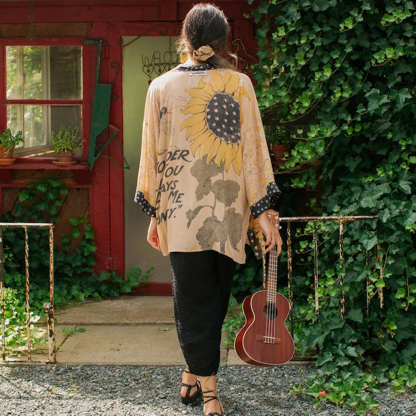 Milk & Honey Matinée Duster Kimono with Sunflower & Bee Print - Canada