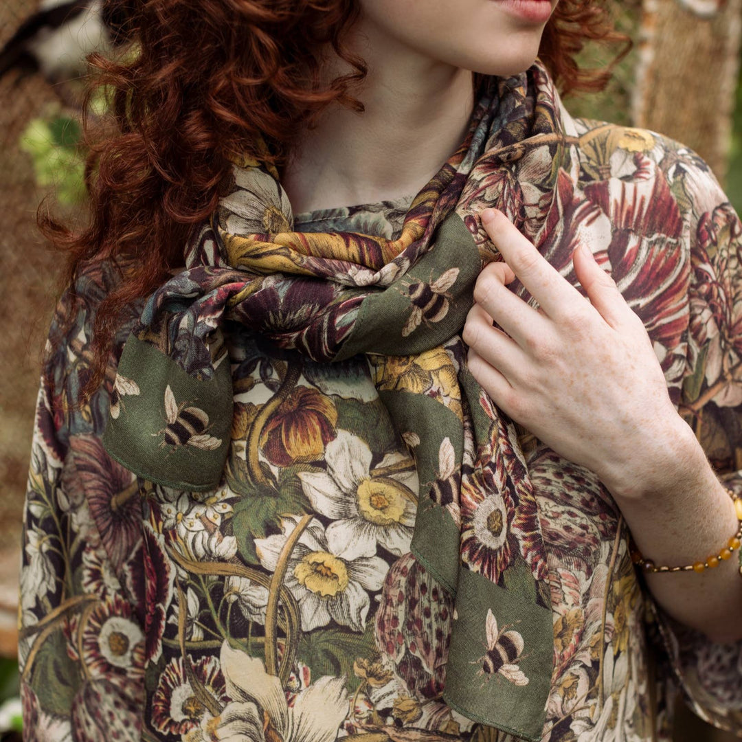 Love Grows Wild Floral Bamboo Scarf with Bees