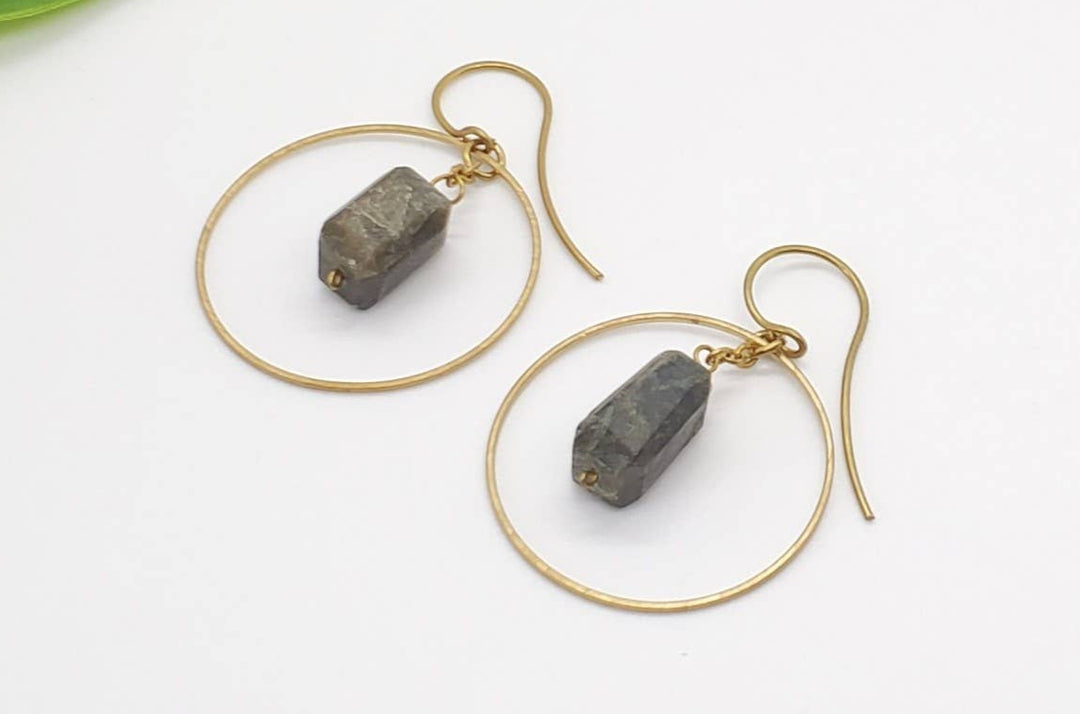Brass Labradorite Hoop Earring - Thailand