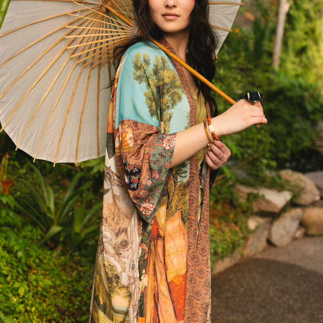 Secret Garden Opera Duster Kimono Robe w/ Swan, Fan - Canada