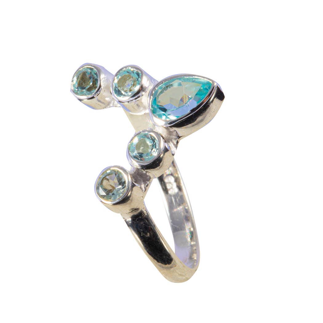 Chevron Multi-Stone Blue Topaz Sterling Ring - India