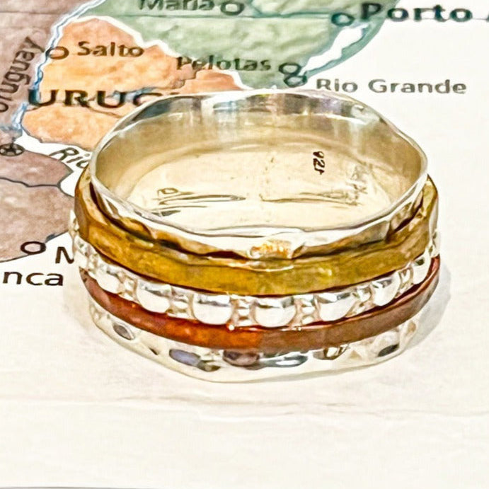 Metal Curve Tri Band Sterling Silver Meditation Ring - Rajasthan, India