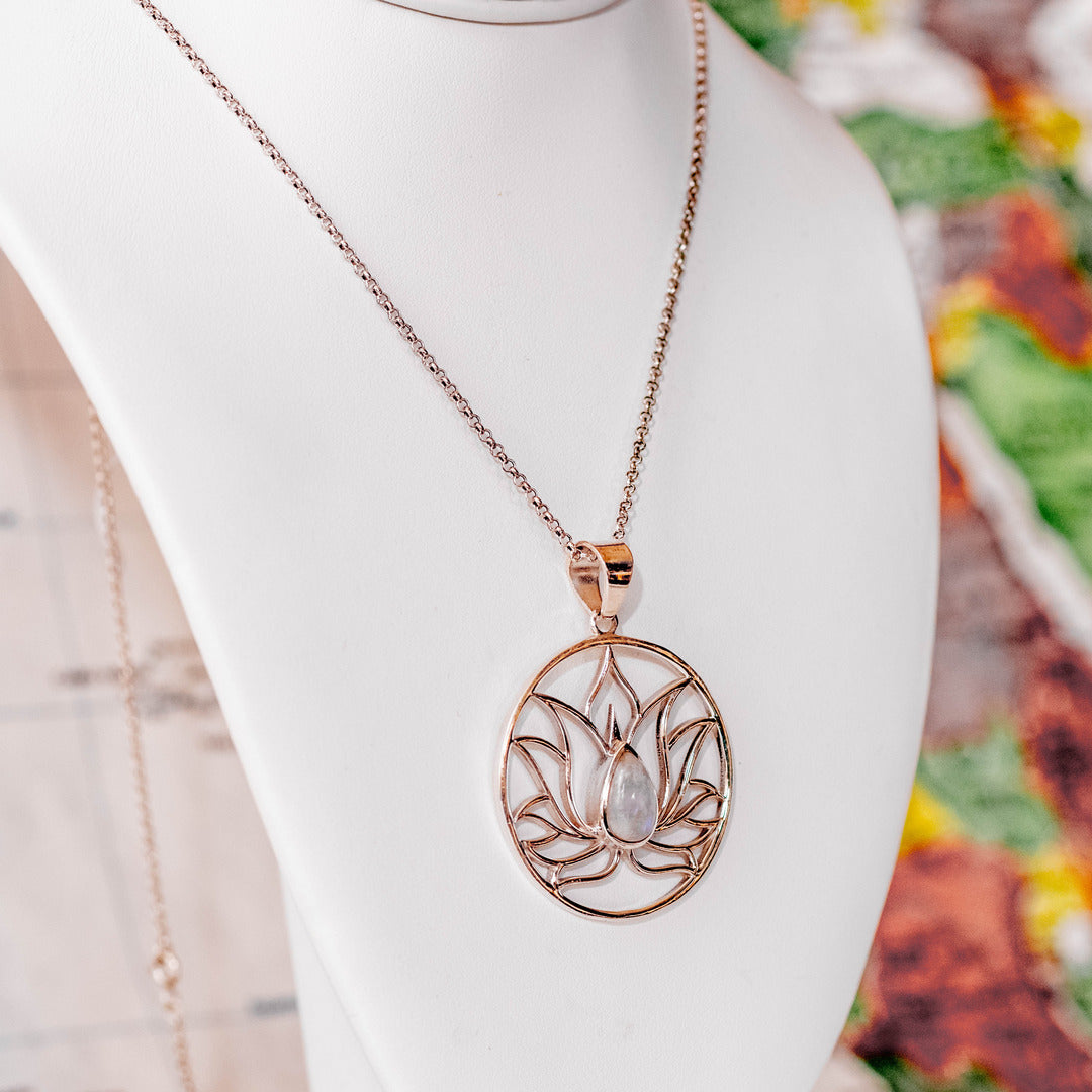 Sterling Moonstone Lotus Necklace - India