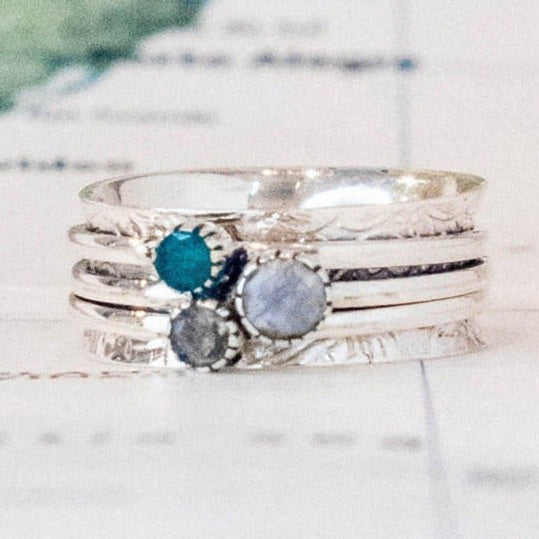 Sterling Silver Triple Stone Meditation Ring - India