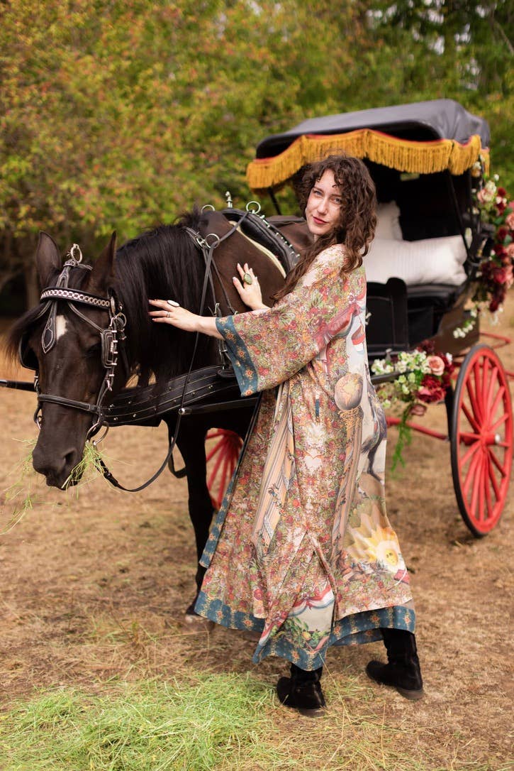 Love Revolution Opera Duster Kimono Robe w/ horse & florals - Canada