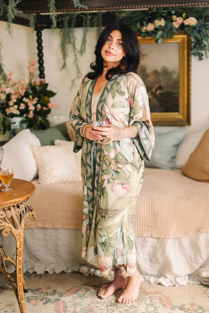 Fleur De Soleil Opera Duster Kimono Robe w/ Florals - Canada
