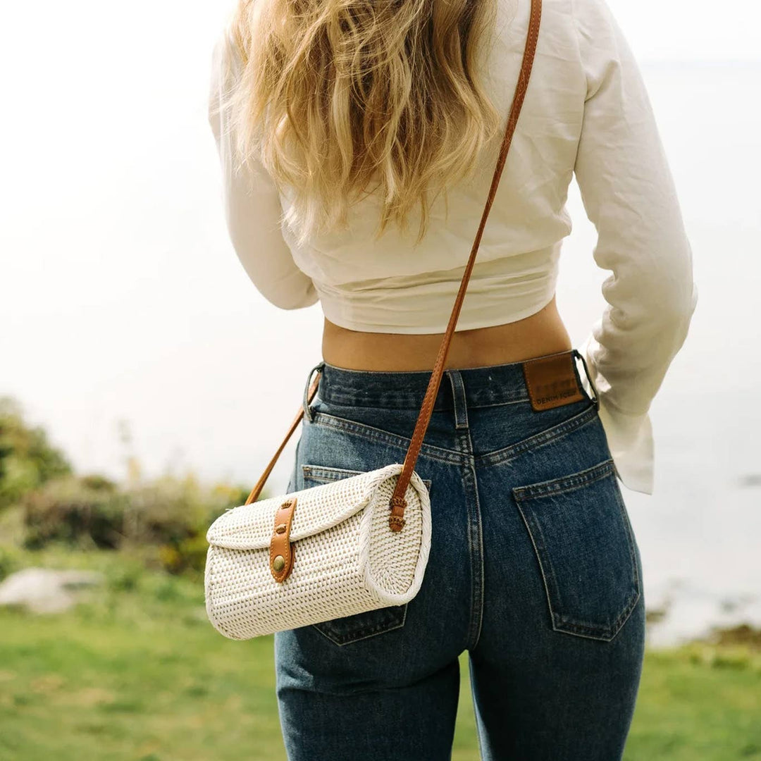 Rattan Bag Purse Wallet Clutch (White) - Bali Straw Wicker