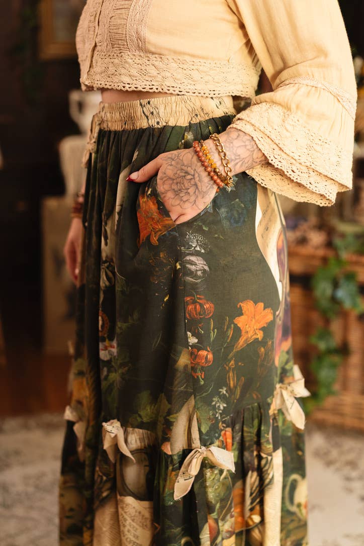 Labour of Love Maxi Length Atelier Skirt w/ Florals & Violin