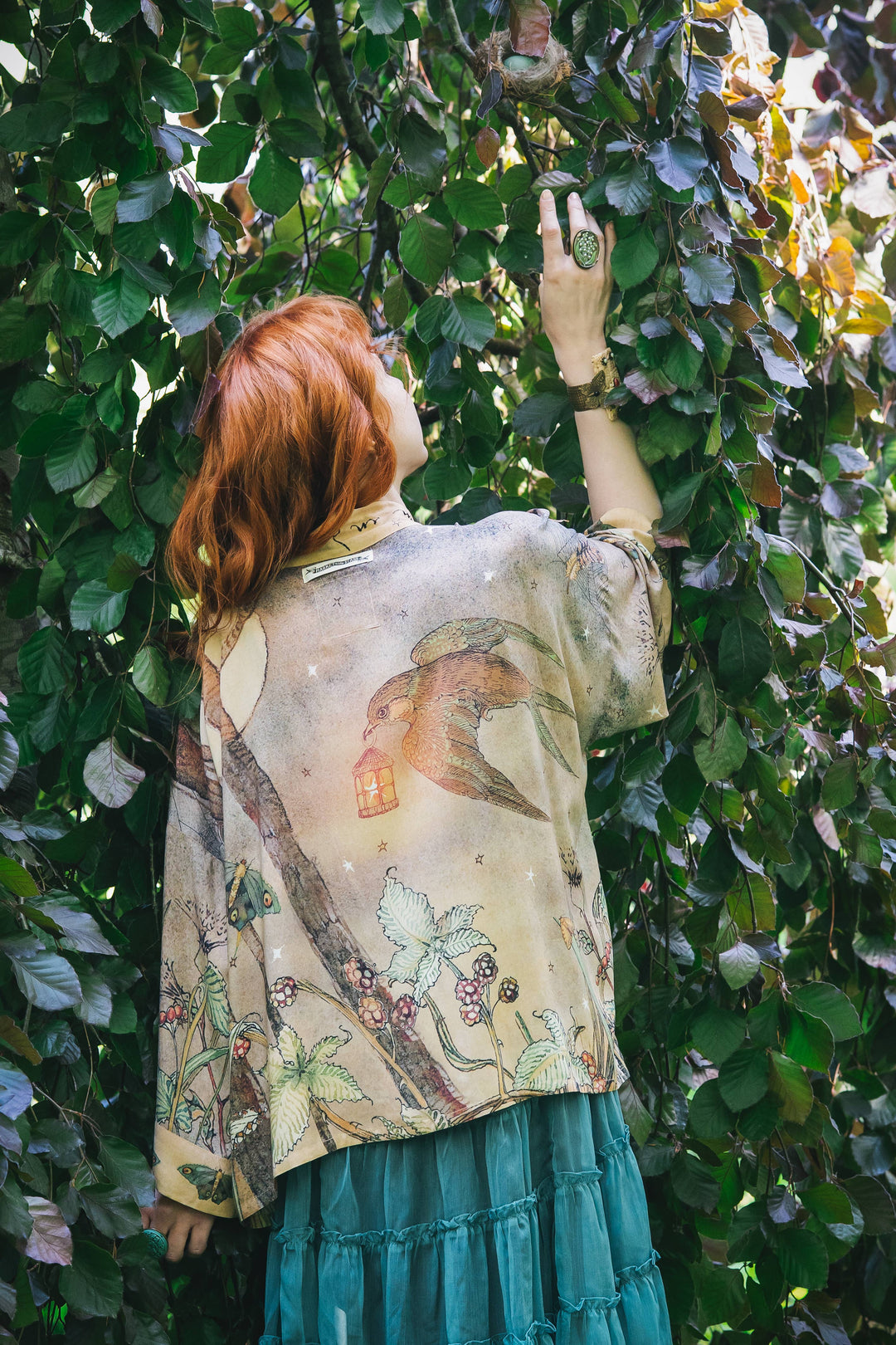 Lovelight Pixie Cropped Kimono w/ Woodland Swallow & Stars - Canada