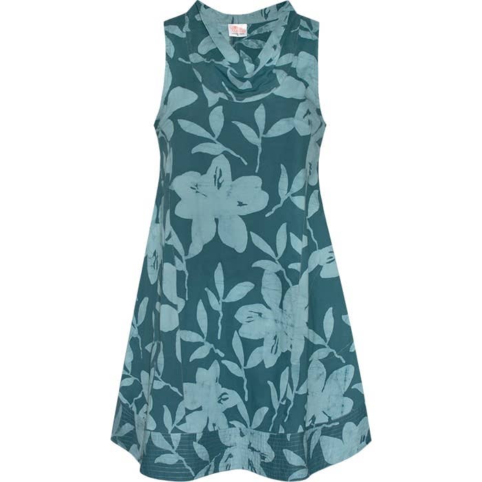 Teal floral dress on a white background