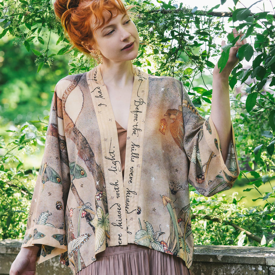 Lovelight Pixie Cropped Kimono w/ Woodland Swallow & Stars - Canada