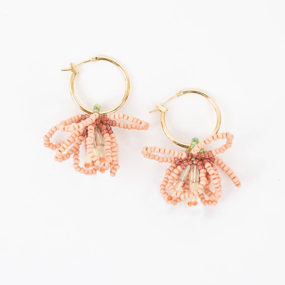 Beaded Flower Hoop Earrings
