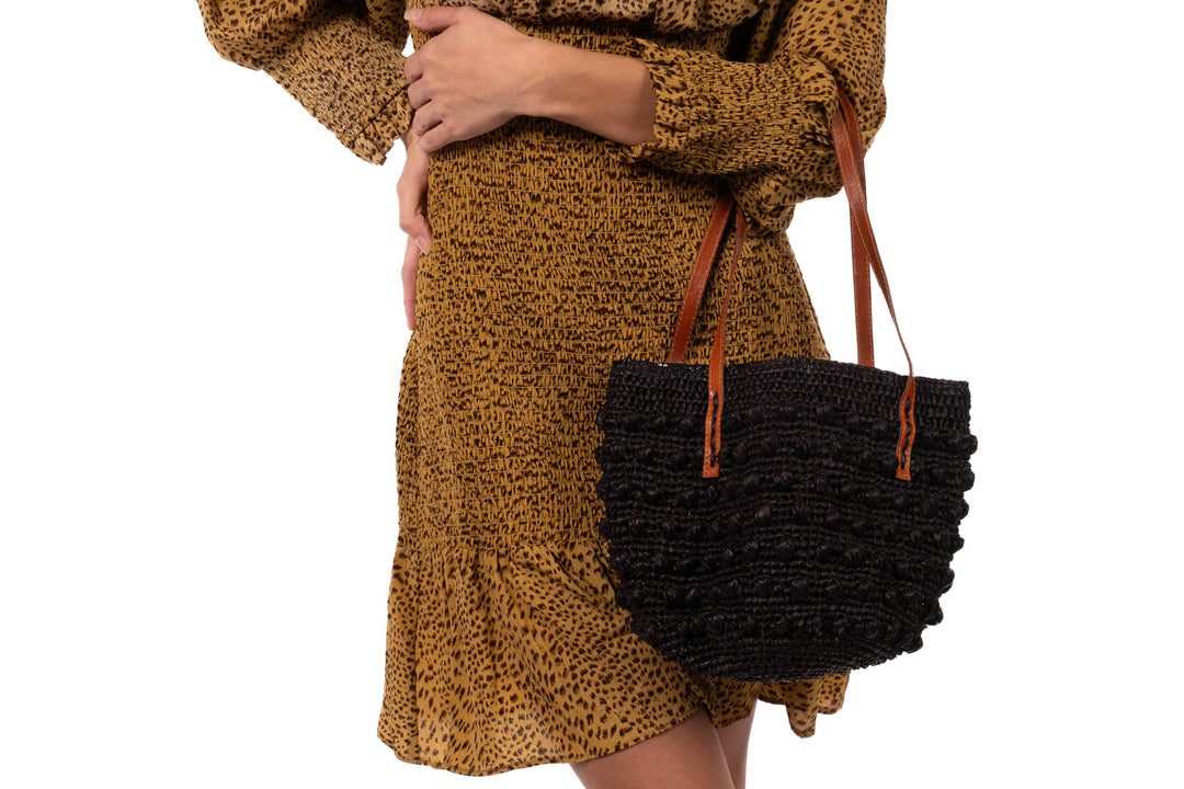 Boucle Small Crochet Straw Shoulder Bag Purse