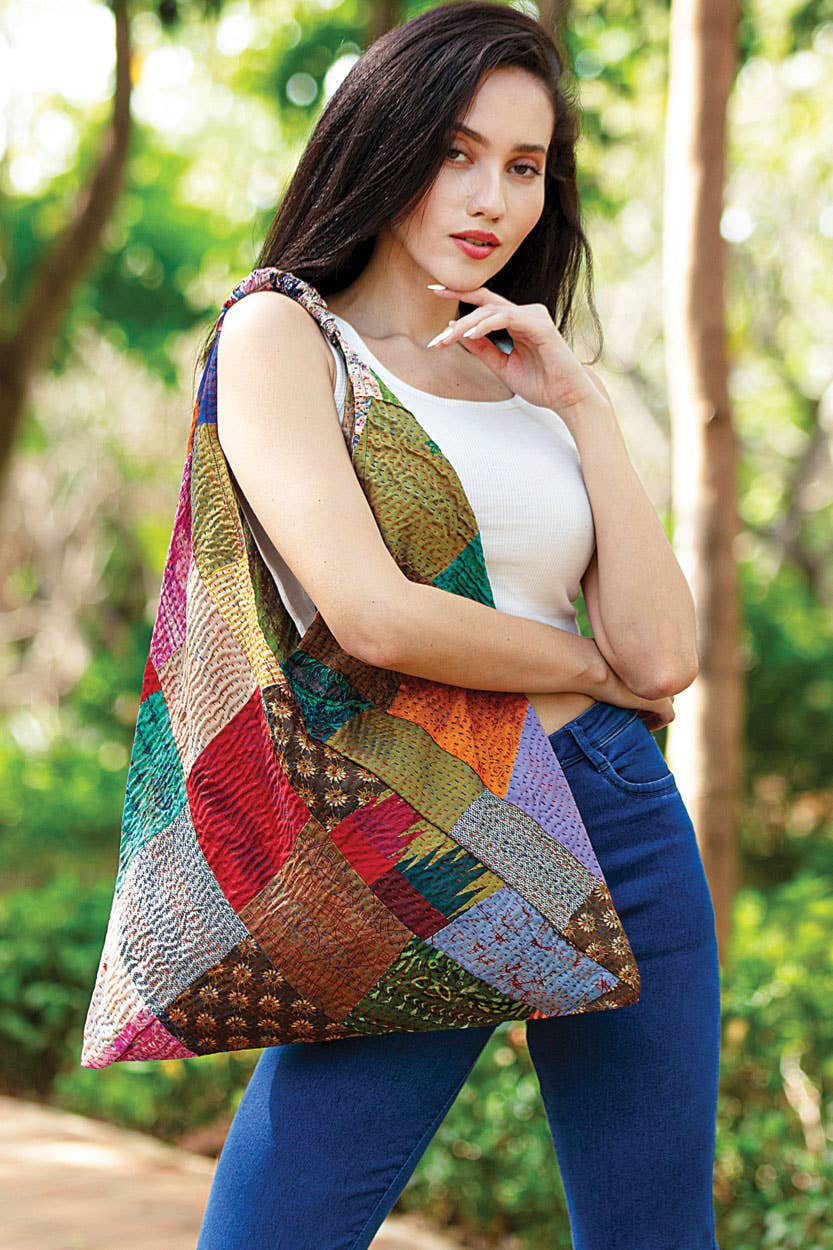 Silk Kantha Patchwork Triangle Bags