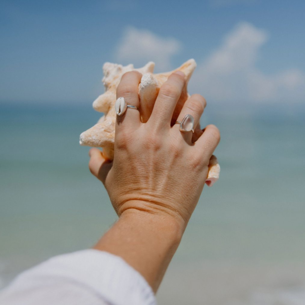 White Sea Glass Ring (Handmade) - Hawaii