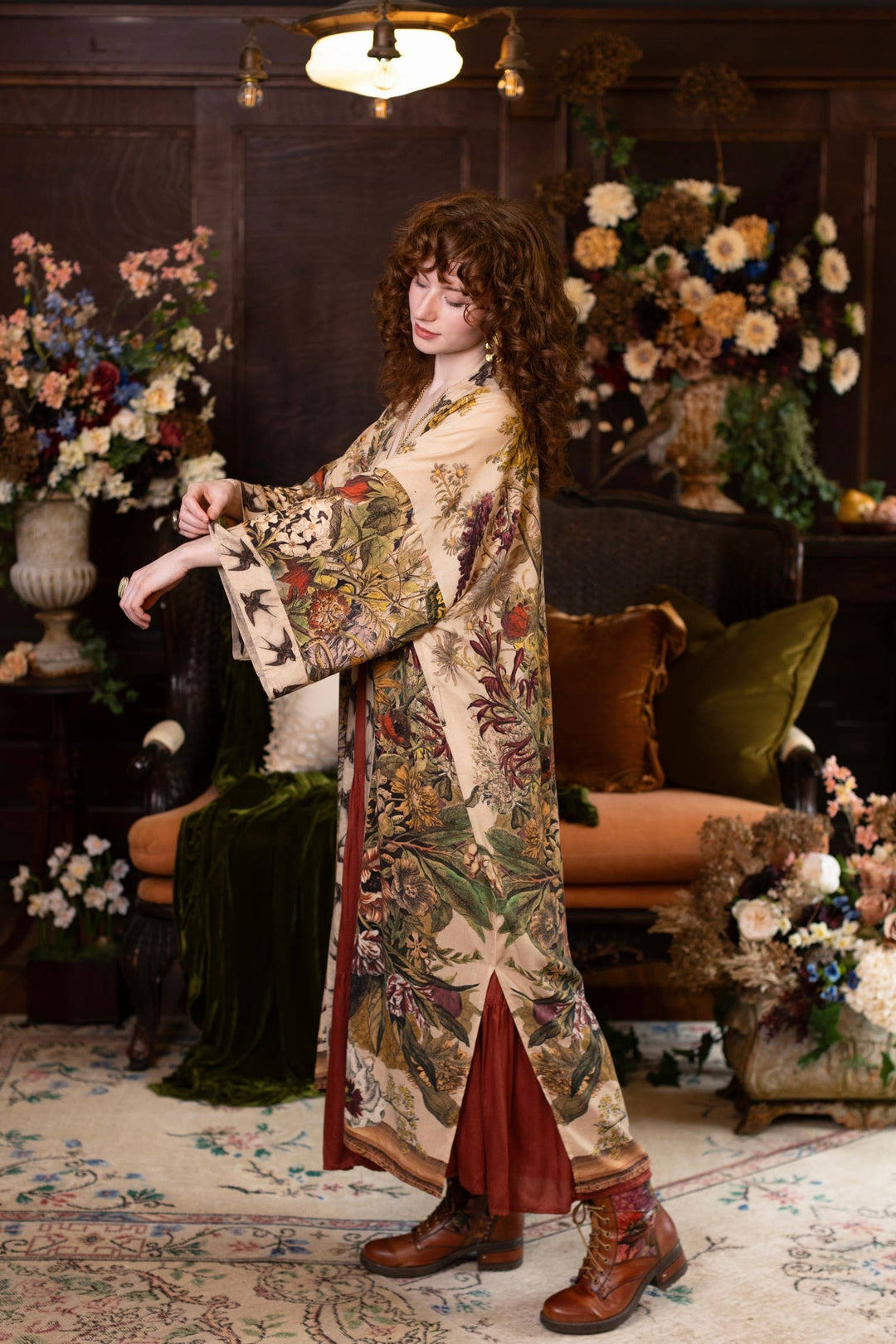 Golden Hour Opera Duster Kimono Robe w/  Floral Print