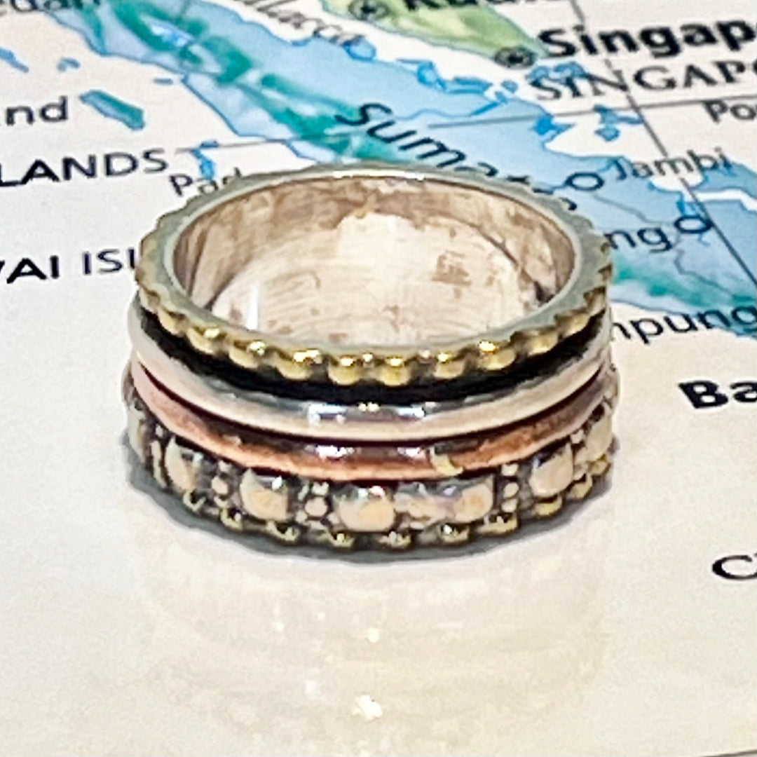 Tri-Metal Sterling Silver Spinner Ring - Rajasthan, India